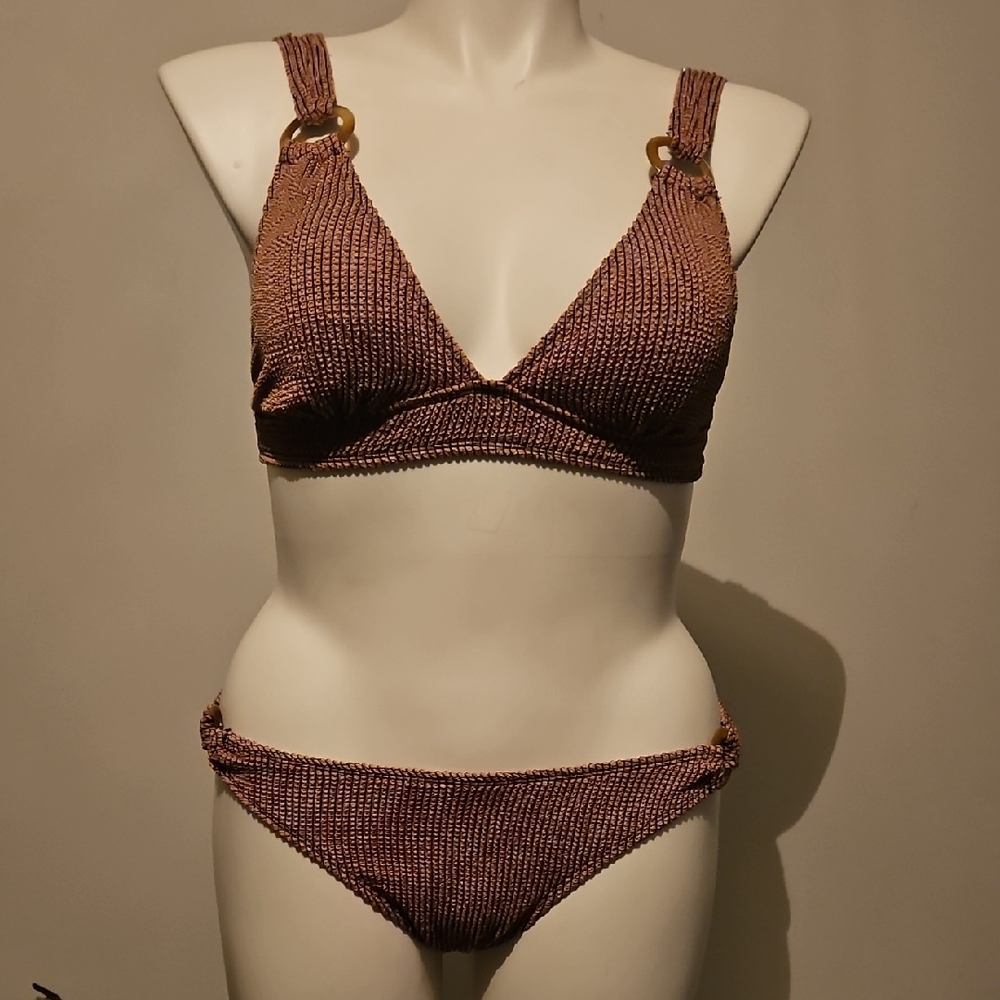 Source Unknown Textured Brown and Gold Bikini
